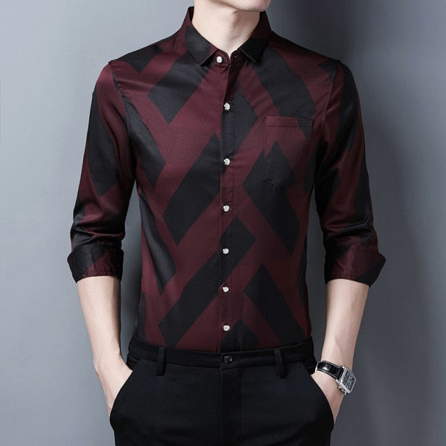 Diagonal Black Block Printed Long Sleeve Shirt