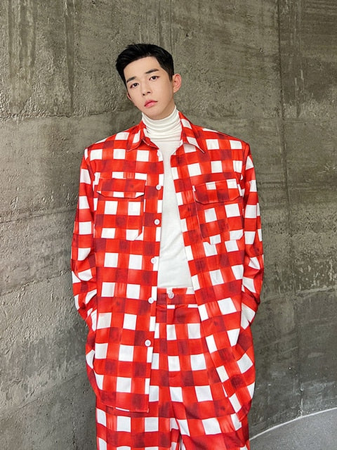 Ensemble de pantalons de couleur à carreaux blanc cramoisi