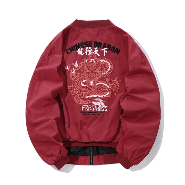 Chaqueta cortavientos para hombre con patrón de dragón bordado vintage