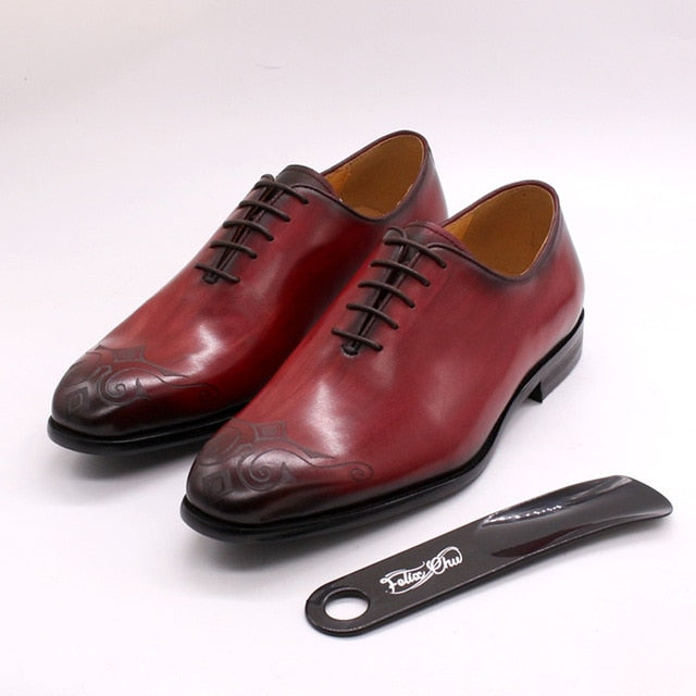 Zapatos de hombre pintados a mano de cuero Oxford de lujo rojo