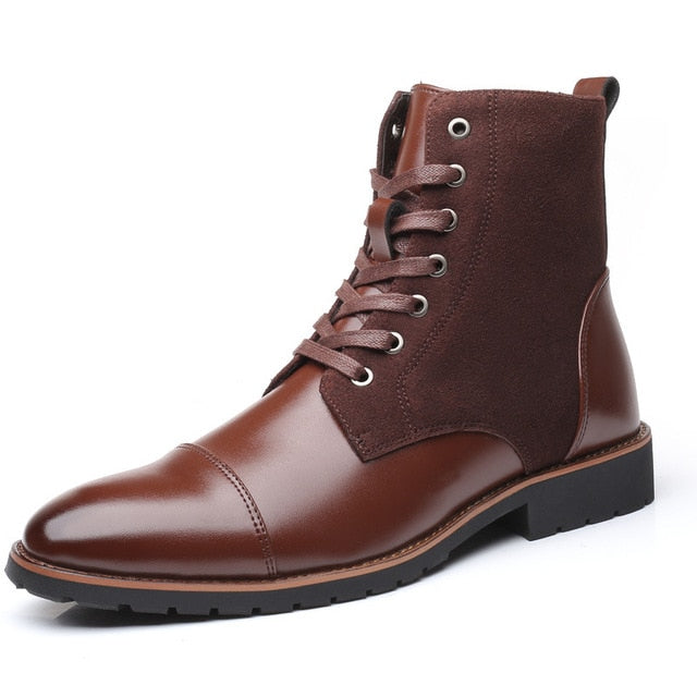 Bottes en PU pour hommes doublées chaudes au look classique