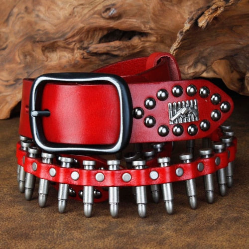 Bullets and Studs Decorated Leather Belt