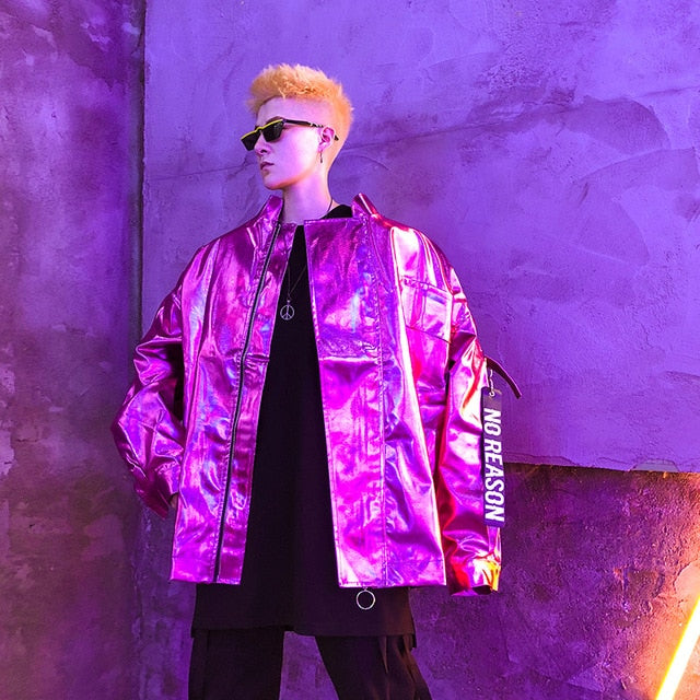 Glossy Streetwear Trenchcoat Loose Style Men Jacket