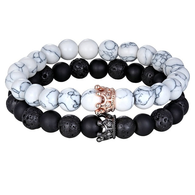 Natural Stone Matte Onyx Stone with Crown Accessories Men Beads Bracelet