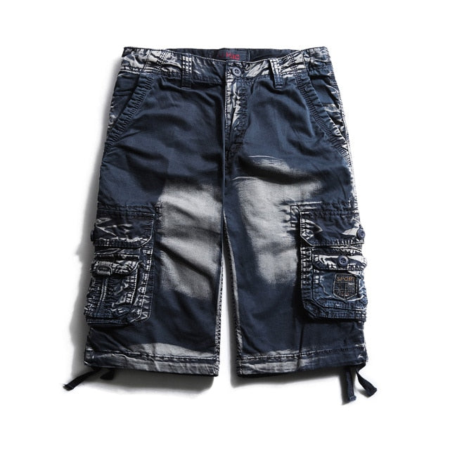 Short en jean cargo style délavé abstrait