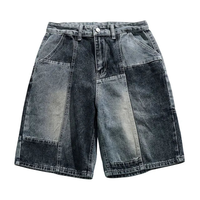 Color Block Patchwork Denim Short Set