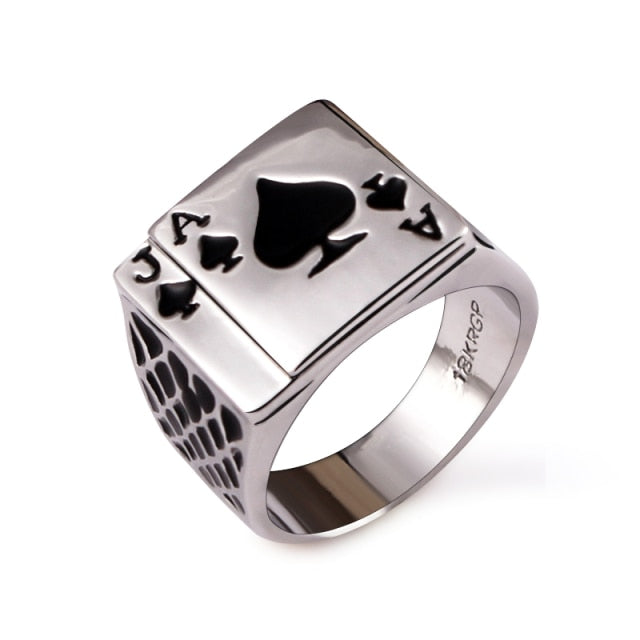 Square-Shaped Spades Card Style Ring