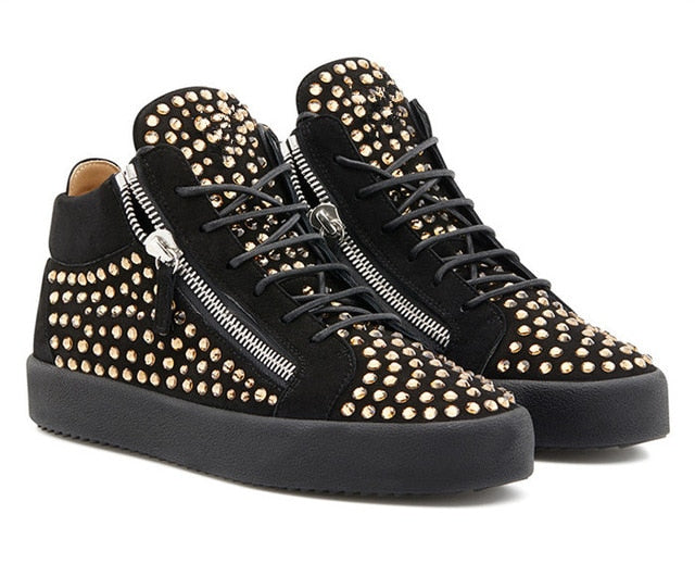 Thick Soles Zippered Rhinestone Suede Men Sneakers