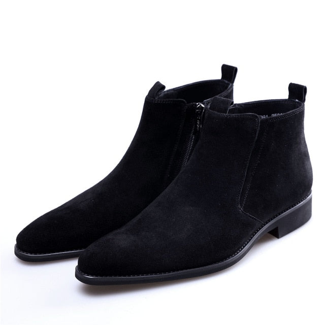 Botas de cuero de hombre de estilo casual sólido con textura negra