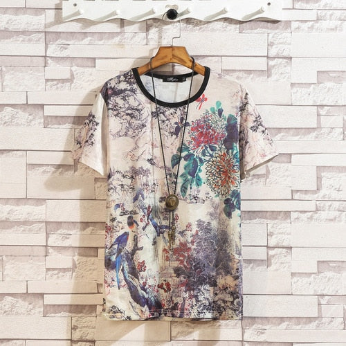 Vintage Floral Printed O-Neck T-Shirt