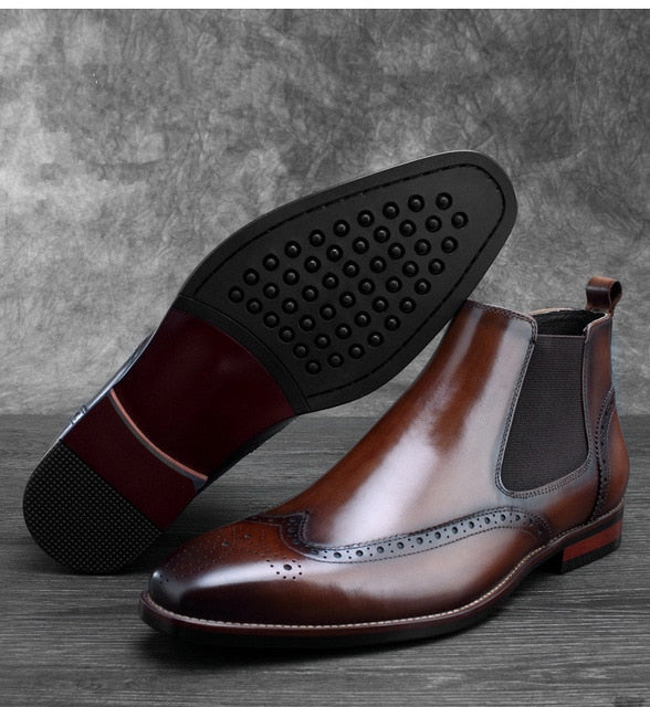 Botines de cuero lisos con punta en punta para hombre