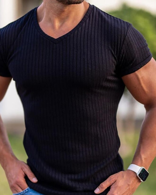 Sporty Two Style Collar Cotton T-Shirt