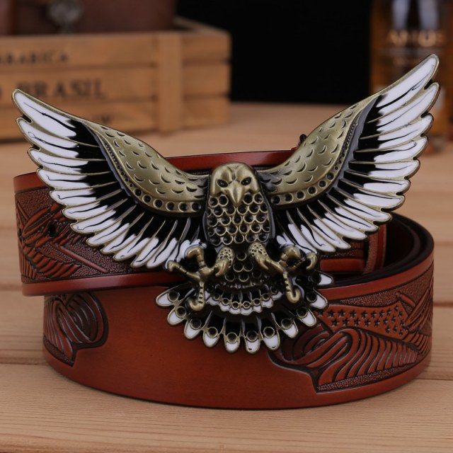 Golden Soaring Eagle Buckle Leather Belt