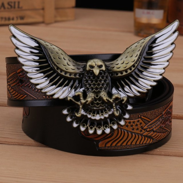 Golden Soaring Eagle Buckle Leather Belt