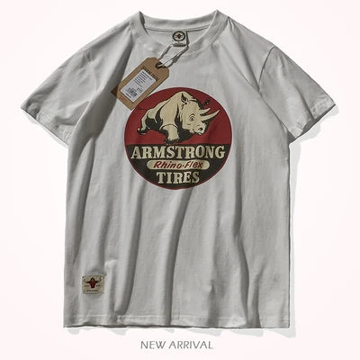 O-neck Rhino Printed T-Shirt