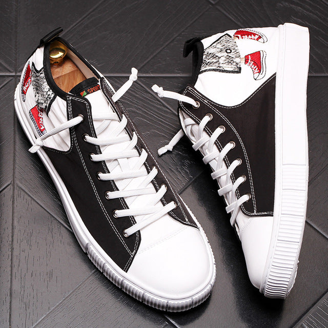 Cotton Fabric Casual Lace Up with Embroidery Detail Men Sneaker