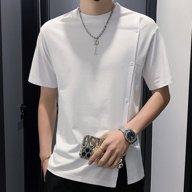 Zipper Button Stitching T-Shirt