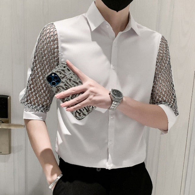 Camisa de algodón de media manga ahuecada