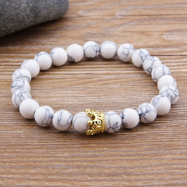 Natural Stone Matte Onyx Stone with Crown Accessories Men Beads Bracelet