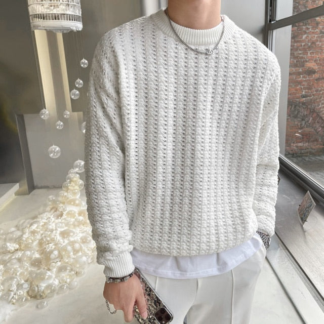 Subtle Geometric Pattern Solid Color Knitwear