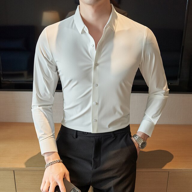 Ice Silk Long Sleeve Formal Slim Fit Shirt