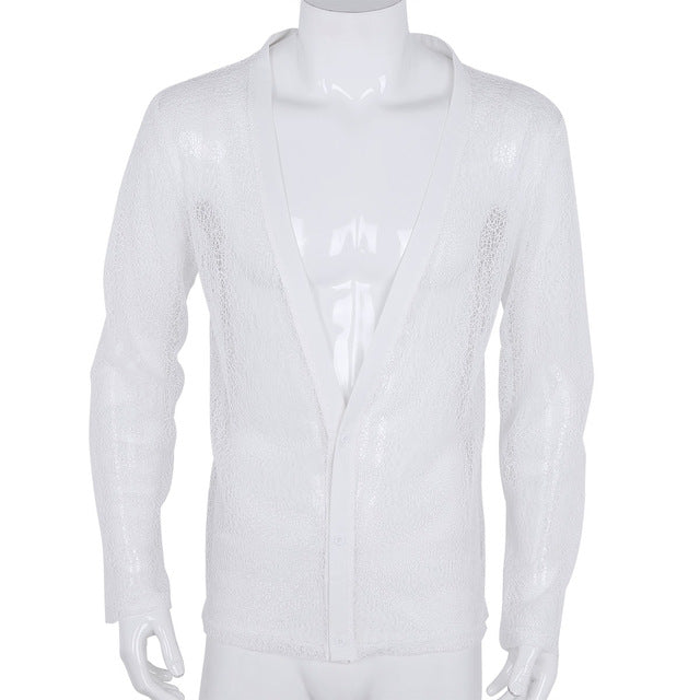 Voir à travers la chemise décontractée pour hommes en maille creuse solide