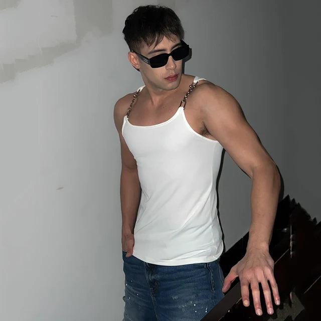 Metal Chain Design Solid Tank Top