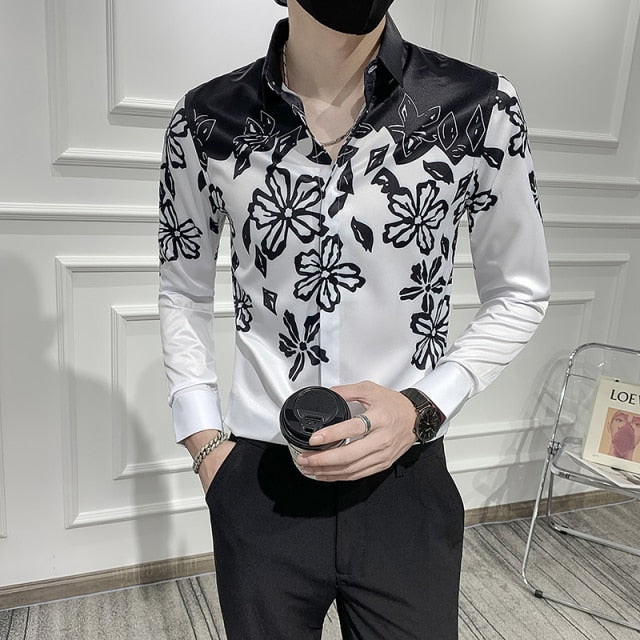 Black White Flower Patchwork Printed Shirt