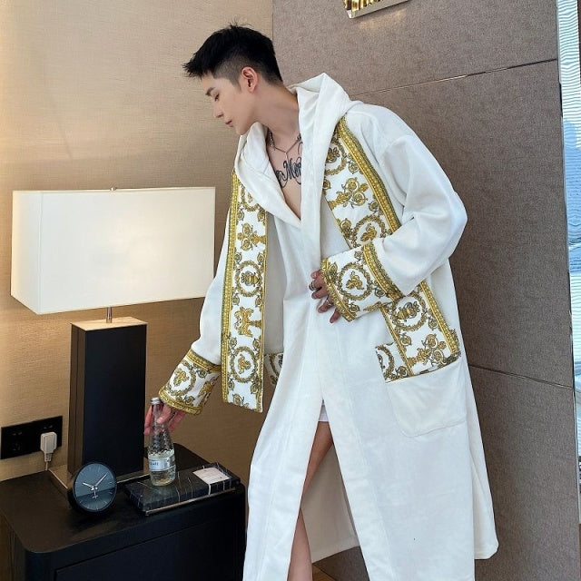 Luxury Black White Gold Paisley Velvet Pajama's Robe