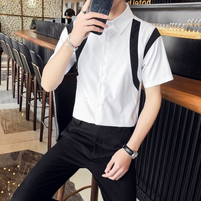 Simple Contrast Color Style Short-sleeve Shirt