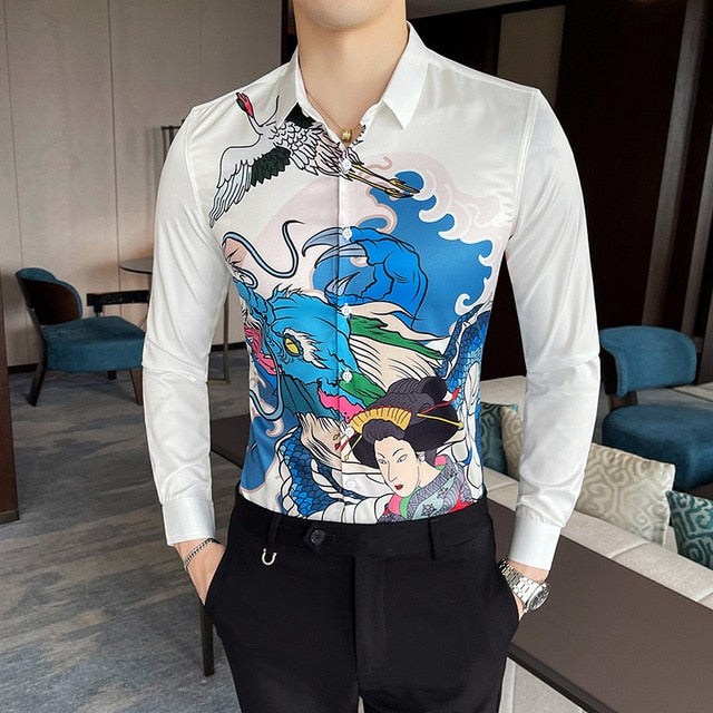 Chemise à manches longues imprimée Blue Dragon Princess