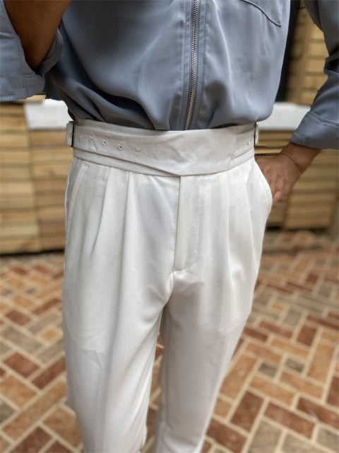 Buckle Belt Decorated Monocolor Trouser