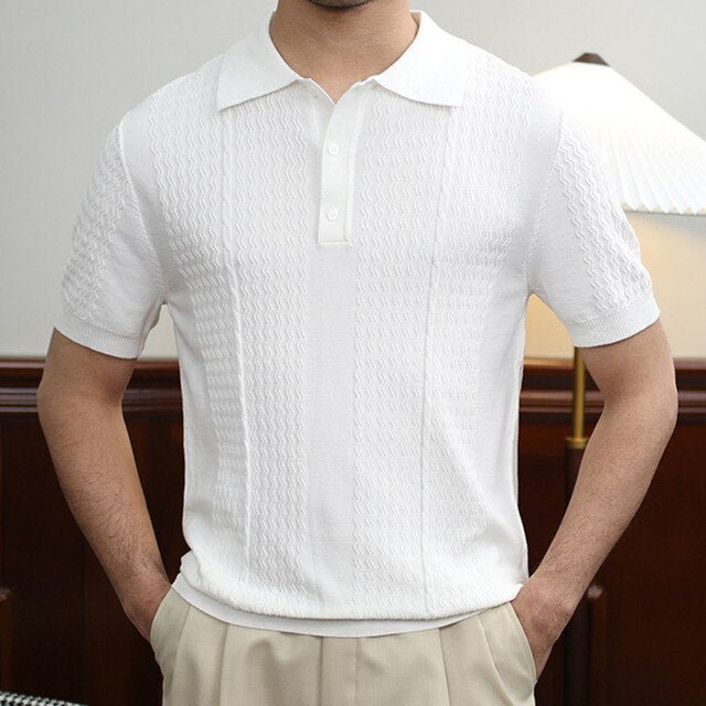 Knitted Striped Casual Polo Shirt