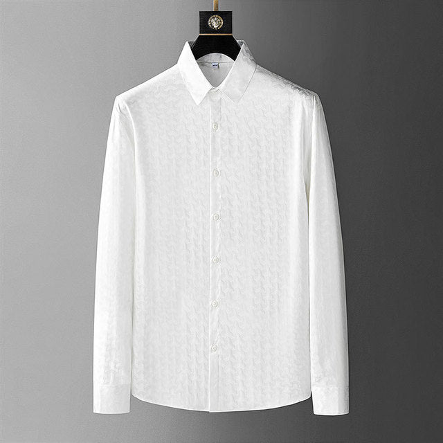 White Solid Jacquard Design Shirt