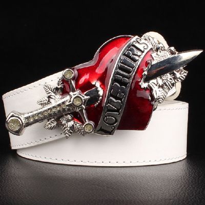 Metal Enameled Heart Men Biker Style Belt
