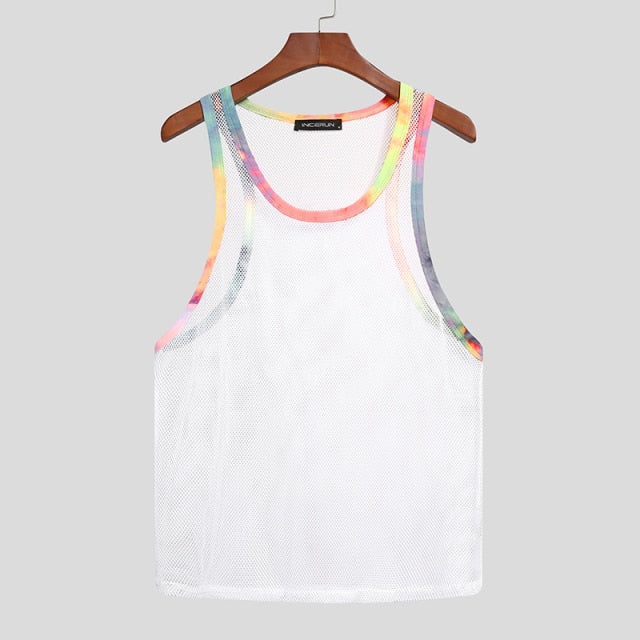 Micro Hollow Out Colorful Mesh Tank Top