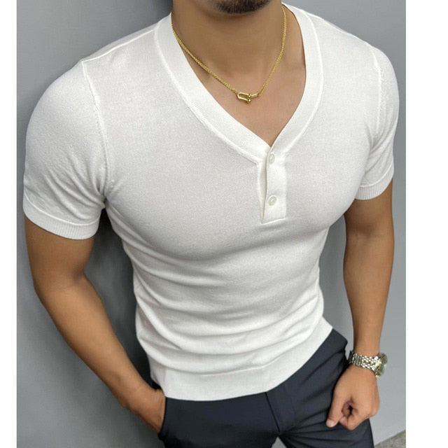 Slender Knitted Short Sleeved T-shirt