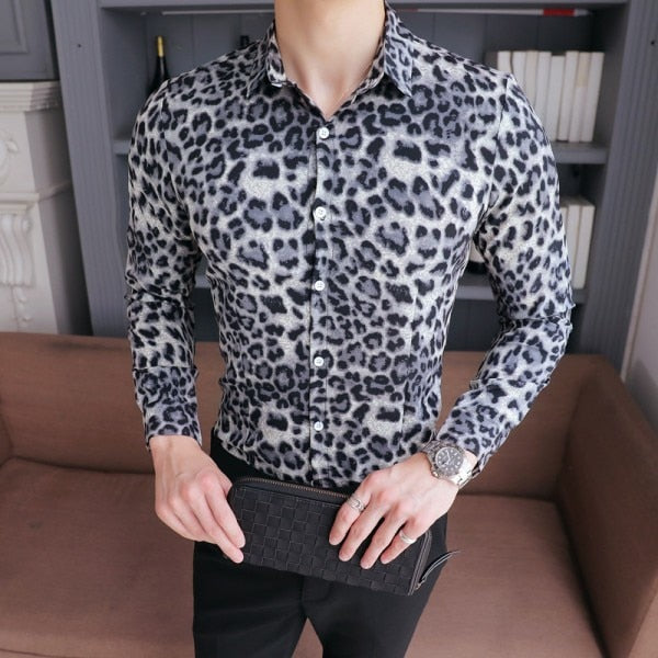 Gallant Leopard Print Slim Design Men Long Sleeves Shirts