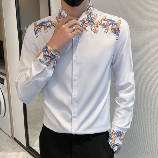 Blue Gold Printed Slim Fit Shirt