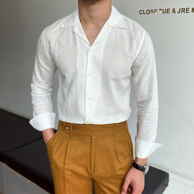 Camisa de estilo británico de negocios de color liso