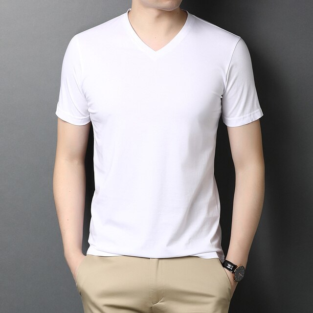 Solid V-Neck Smooth Cotton T-Shirt