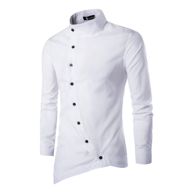 Solid Oblique Button Closure Shirt