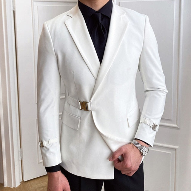 Metal Side Buckle Solid Blazer