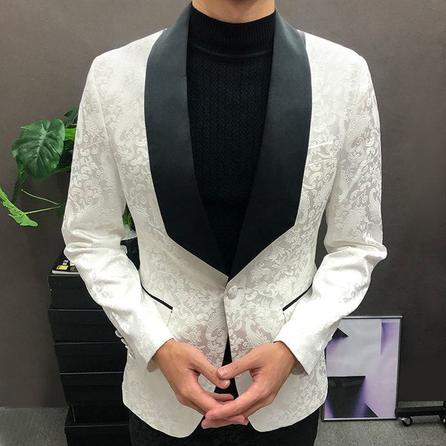 Blazer en polyester jacquard à contraste de couleur de luxe