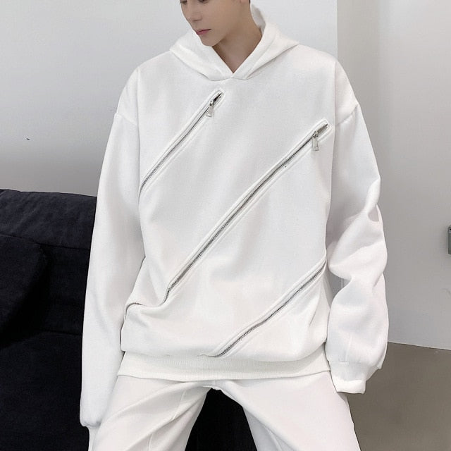 Estilo de cremallera diagonal triple Sudaderas con capucha