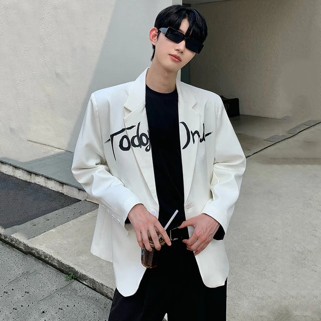 Shoulder Padded Casual Letter Blazer
