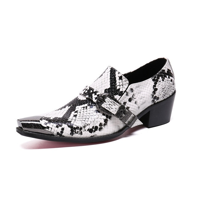Metal Toe and Buckle Snakeskin Look Men Shoes