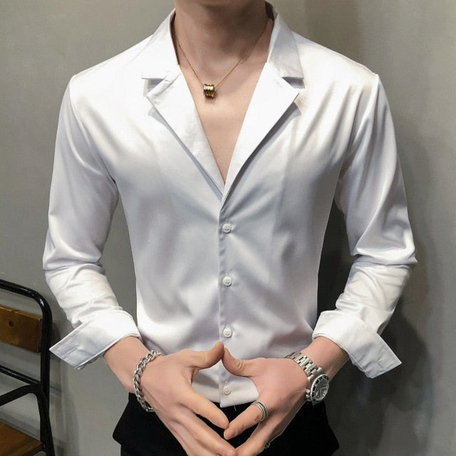 Chemises à manches longues à col cranté uni