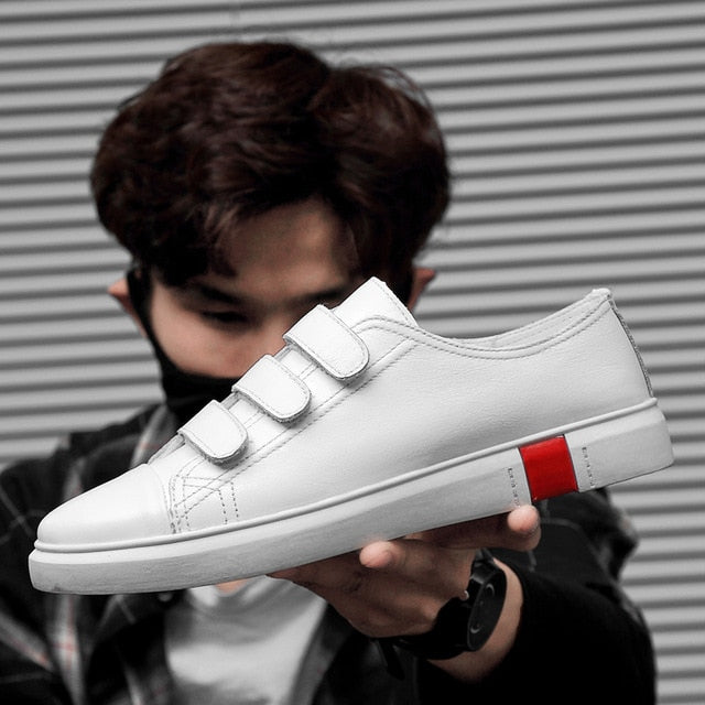Casual Strap Paste Leather Flat Breathable Style Men Sneaker