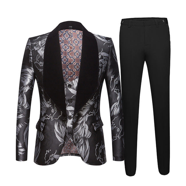 Tuxedo Big Shawl Lapel Three Pieces Costume Set Men Suit